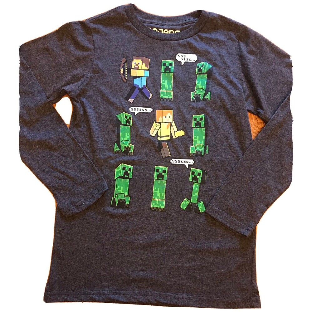 Minecraft T-Shirt Youth Size Medium Long Sleeve Blue Mojang 2021 size 10